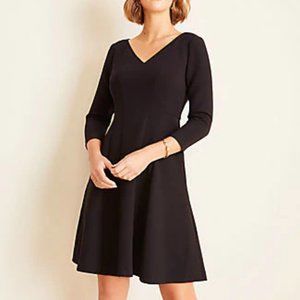 NWT Ann Taylor Double Weave Seamed Flare Dress Black 0P